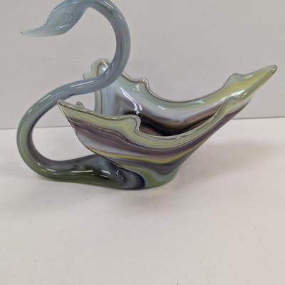 Vintage Murano Style Glass Swan Bird Bowl #42