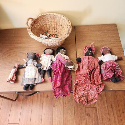 Lot of 6 Vintage Dolls with Basket