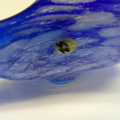 Large Art Glass Blue Ocean Wave Bowl #52