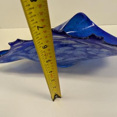 Large Art Glass Blue Ocean Wave Bowl #52