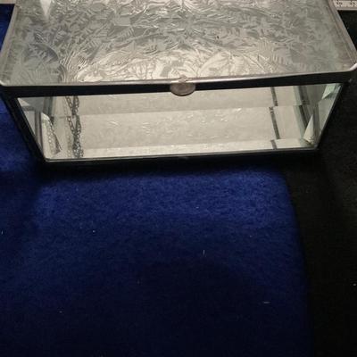 Vintage sketched and beveled glass Jewelry Box.