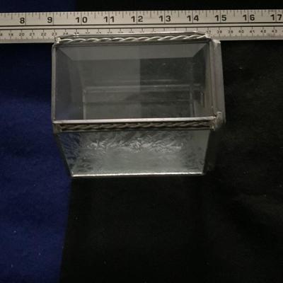 Vintage Sketched and Beveled Glass Jewelry Box.