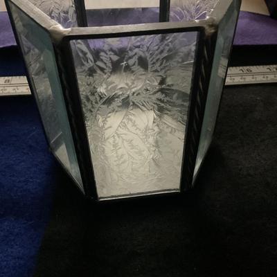 Vintage Sketched and Beveled Glass Jewelry Box.
