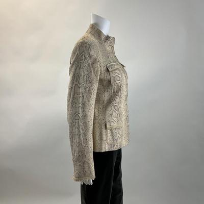 379 New ELIE TAHARI Lydia Khaki Snake Print Jacket Size M
