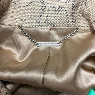 379 New ELIE TAHARI Lydia Khaki Snake Print Jacket Size M
