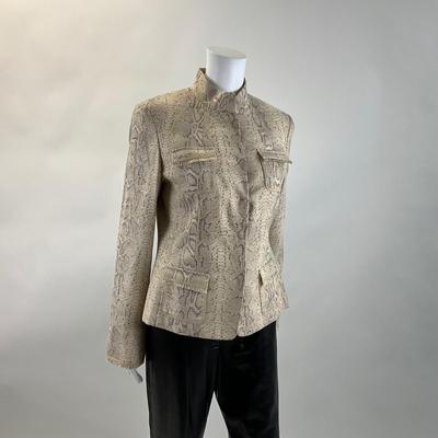 379 New ELIE TAHARI Lydia Khaki Snake Print Jacket Size M