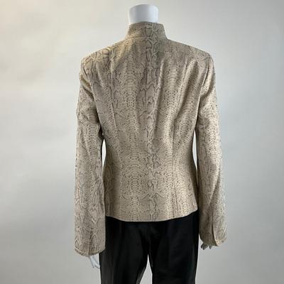 379 New ELIE TAHARI Lydia Khaki Snake Print Jacket Size M