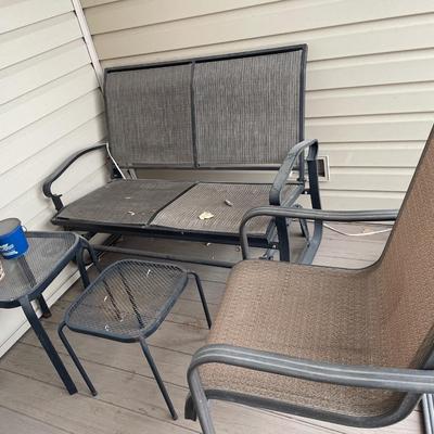 Outdoor patio chairs, and tables
