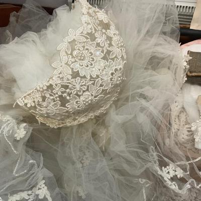 B14-Misc Lot-wedding veil, needlework banner, decor etc