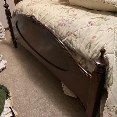 B44-queen mattress, boxspring, headboard, footboard, and side rails plus bedding