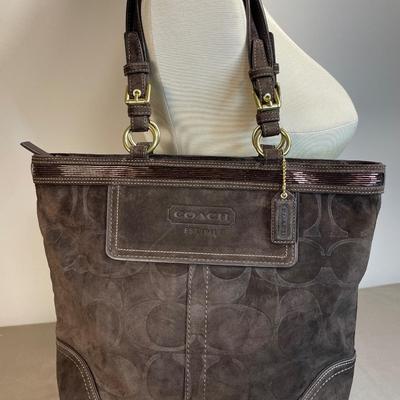 Coach Embossed Signature Suede Leather handbag