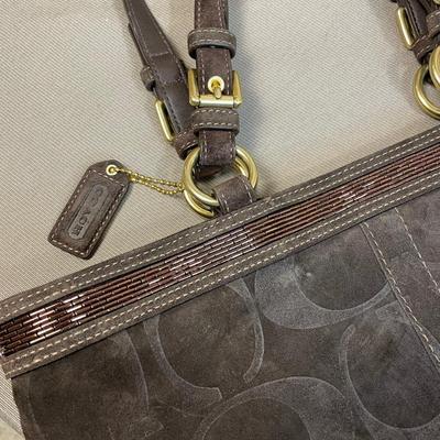 Coach Embossed Signature Suede Leather handbag