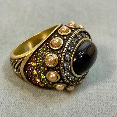 Heidi Daus glass pearl and rhinestone Ring 7
