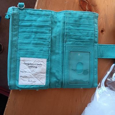 A SWEET SILVER PURSE, CLOTH WALLET AND MAKEUP BAG