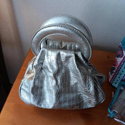 A SWEET SILVER PURSE, CLOTH WALLET AND MAKEUP BAG