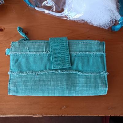 A SWEET SILVER PURSE, CLOTH WALLET AND MAKEUP BAG