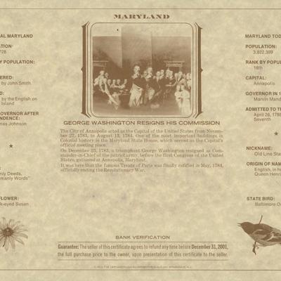 American Revolution Bicentennial Commemorative One Dollar Certificate, Maryland