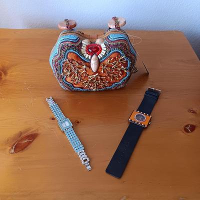 FASCINATING UNIQUE PURSE, A SURE CONVERSATION PIECE PLUS 2 WATCHES