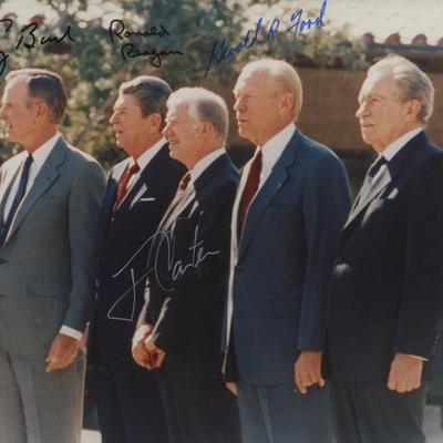 5 American Presidents signed photo. GFA Authenticated