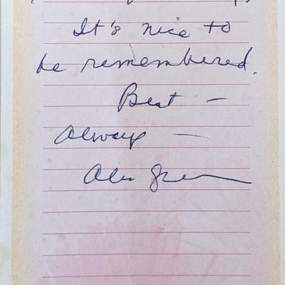 Actor Alvin Greeman signed note