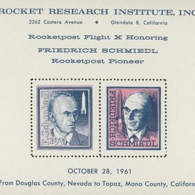 Friedrich Schmiedl Rocketpost Pioneer Commermorative Stamp Set
