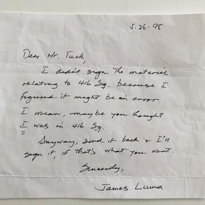 WWII James Luna Signed Note