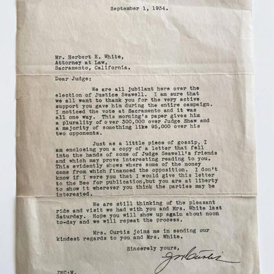 Supreme Court Jesse W. Curtis signed letter c