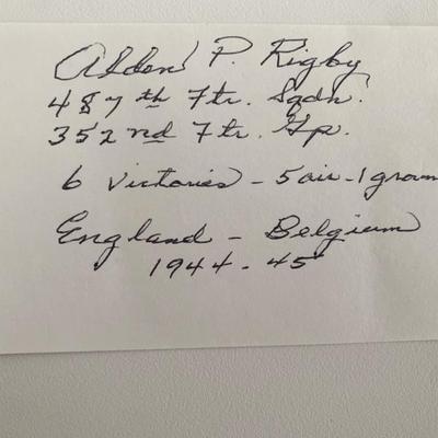 Alden P. Rigby signed note
