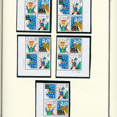 Season's Greetings stamps 3 plate blocks 20 x 29 cent stamps