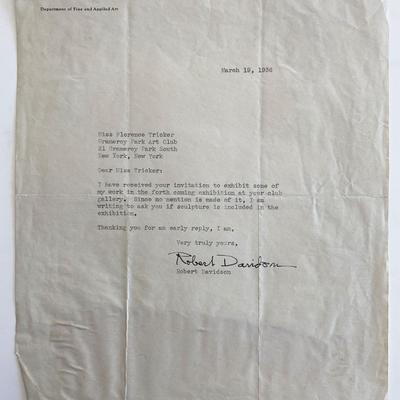 Canadian Artist Robert Davidson signed letter