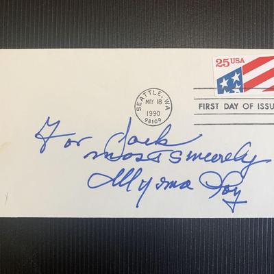 Myrna Loy signed 1990 first day cover 