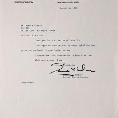 US Senator Edmund Muskie signed letter