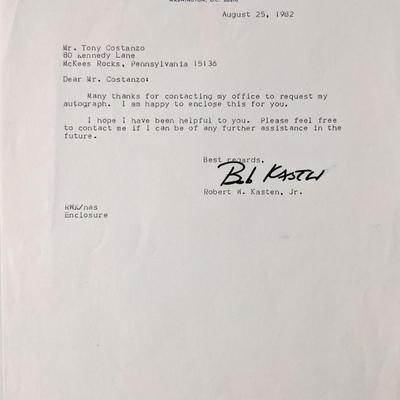 US Senator Robert W. Kasten, Jr. signed letter 