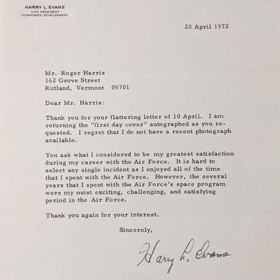 VP Harry L. Evans signed letter. 
