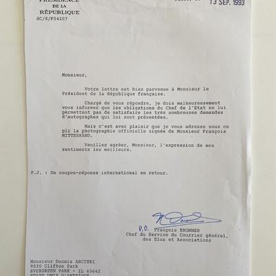 French President François Mitterrand  press office signed 1993 letter
