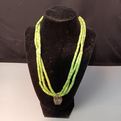 GASPEITE? MULTI STRAND NECKLACE WITH STERLING CLASP AND PENDANT