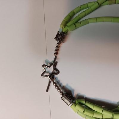 GASPEITE? MULTI STRAND NECKLACE WITH STERLING CLASP AND PENDANT