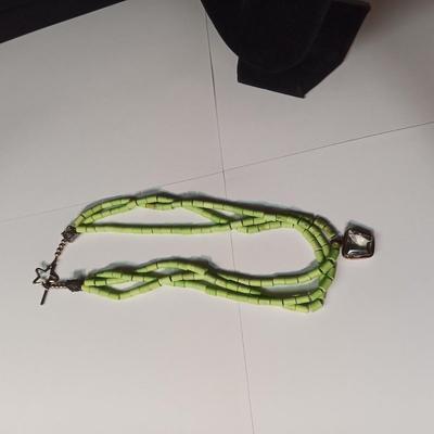 GASPEITE? MULTI STRAND NECKLACE WITH STERLING CLASP AND PENDANT