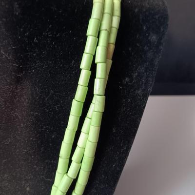 GASPEITE? MULTI STRAND NECKLACE WITH STERLING CLASP AND PENDANT
