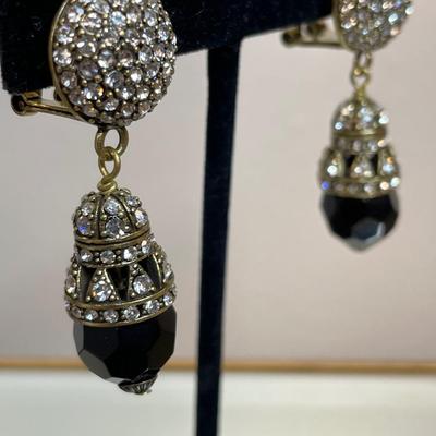 Heidi Daus Black crystal beaded drop earrings