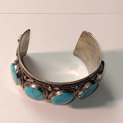 TURQUOISE LIKE STONES SET IN SILVER-TONE CUFF BRACELET