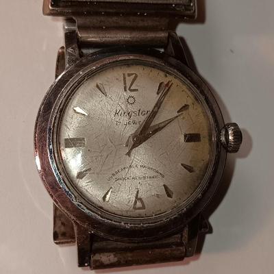 WORKING KINGSTON 17 JEWEL WATCH WITH A STERLING & TURQUOISE WATCH BAND