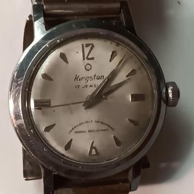 WORKING KINGSTON 17 JEWEL WATCH WITH A STERLING & TURQUOISE WATCH BAND