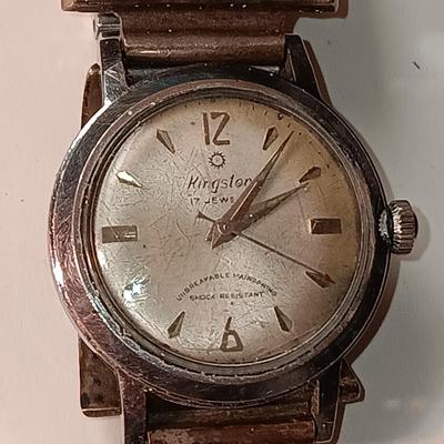WORKING KINGSTON 17 JEWEL WATCH WITH A STERLING & TURQUOISE WATCH BAND