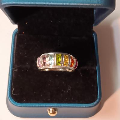 STERLING SILVER RING WITH PASTEL STONES