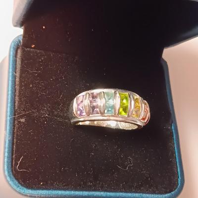 STERLING SILVER RING WITH PASTEL STONES
