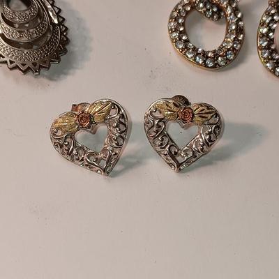 10K & STERLING HEART SHAPED EARRINGS PLUS 2 PAIRS OF SILVER-TONE EARRINGS