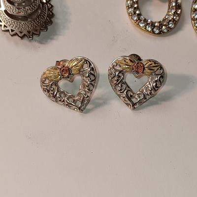 10K & STERLING HEART SHAPED EARRINGS PLUS 2 PAIRS OF SILVER-TONE EARRINGS