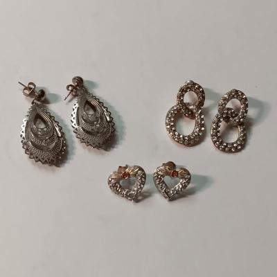 10K & STERLING HEART SHAPED EARRINGS PLUS 2 PAIRS OF SILVER-TONE EARRINGS
