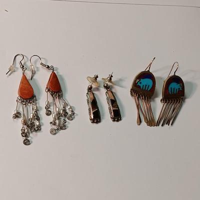 STERLING EARRINGS WITH BROWN STONES PLUS 2 OTHER PAIRS OF EARRINGS